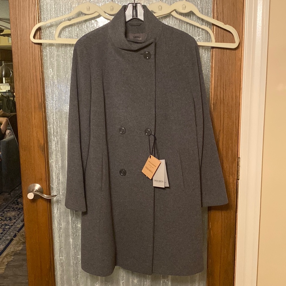Cinzia Rocca wool & cashmere gray swing carcoat, size 16. BRAND NEW - NEVER WORN